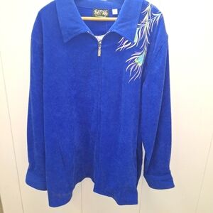Bob Mackie Blue Embroidered Phoenix Zip Up Jacket 3XL New